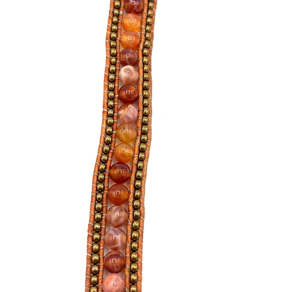 Hand Crafted Orange Fire Agate Cuff Bracelet with Floral Clasp - Picture 7 of 10